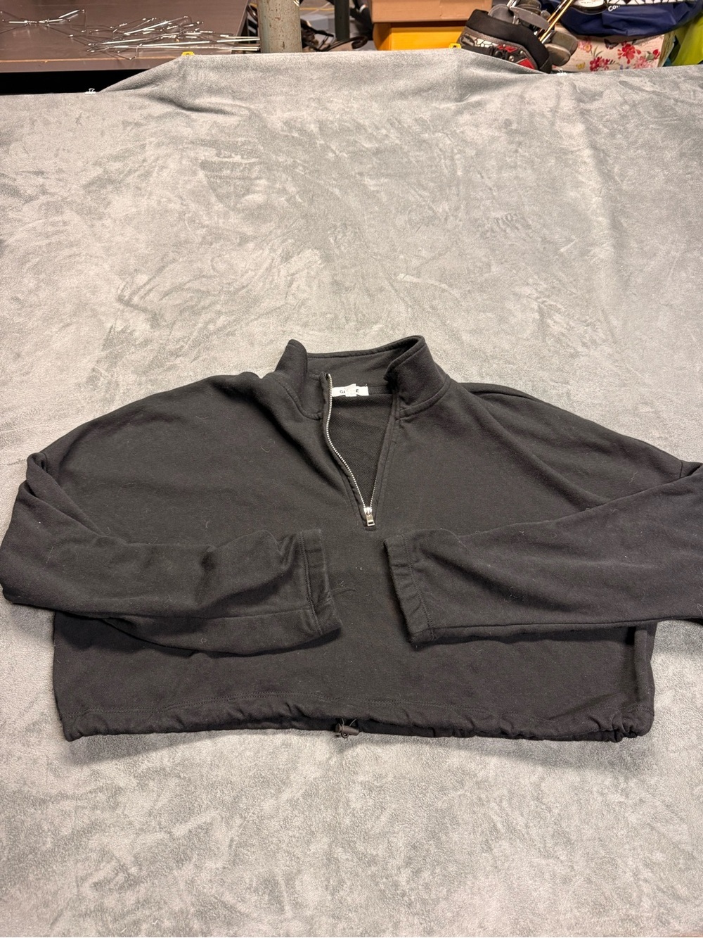 Garage Black Quarter-Zip Cropped Hoodie